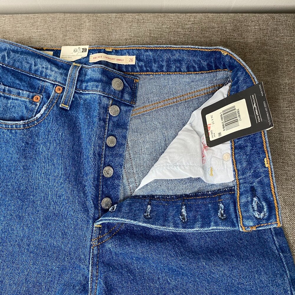 Levi's Ribcage Straight Ankle Denim Jeans Women 26 High Rise Blue Distressed NWT - Picture 5 of 16